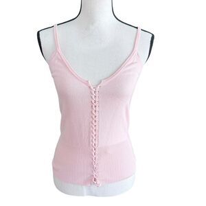 Chocolate Knit Tank Top Pink Lace-up Cami Womens M